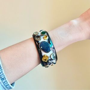 Ashley Pittman Gemstone Raw Sapphire Gemstone Dark Cow Horn Cuff Bracelet